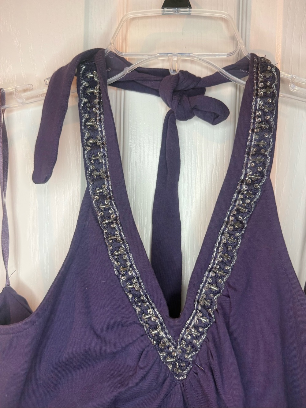 a.n.a Purple Beaded Halter Tie-Back Tank